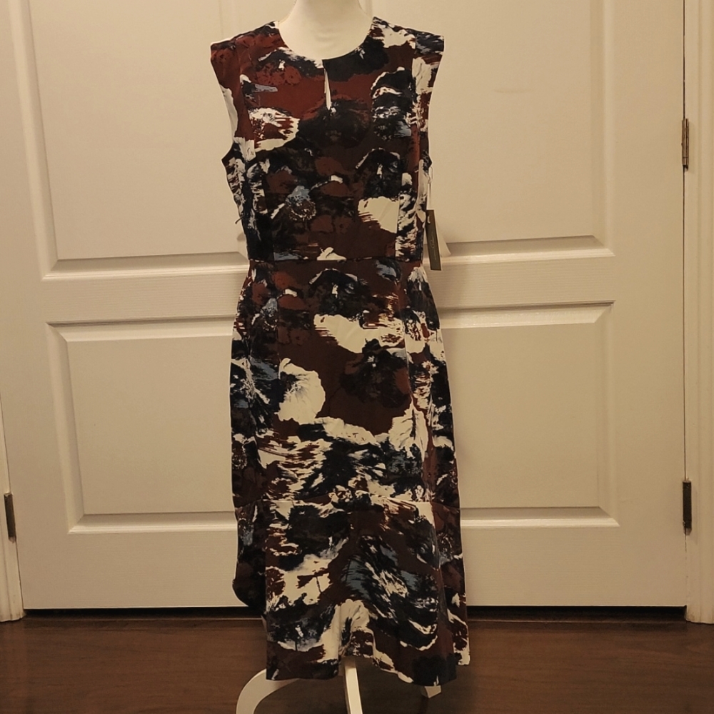Emerson Rose dress, size 12, midi, burgundy/blue pattern, zip up back